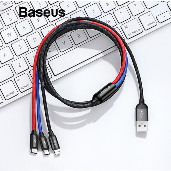 Baseus 3 in 1 USB Cable for Mobile Phone Micro USB Type C Charger Cable for iPhone Charging Cable Micro USB Charger Cord