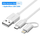 Ugreen USB Cable For iPhone XS X 8 7 6 Charging Charger 2 in 1 Micro USB Cable For Android USB Type c Type-c Mobile Phone Cables